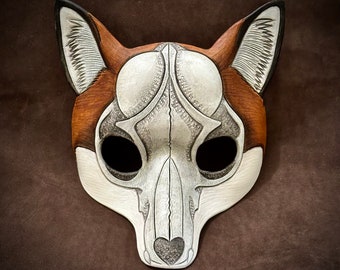 READY TO SHIP Fox Skull Mask...hand made leather mask masquerade costume mardi gras halloween burning man