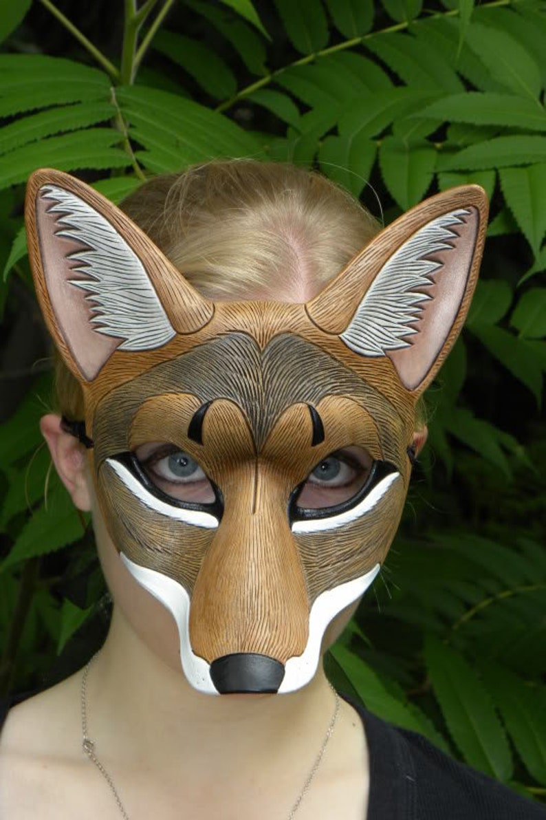 Leather Mask MADE TO ORDER Coyote Mask... masquerade leather mask animal costume mardi gras Halloween burning man cosplay image 6