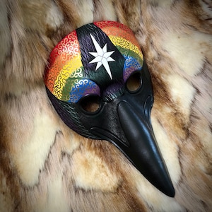 MADE TO ORDER  Pride Raven Leather Mask... crow corvid rainbow masquerade costume mardi gras halloween burning man
