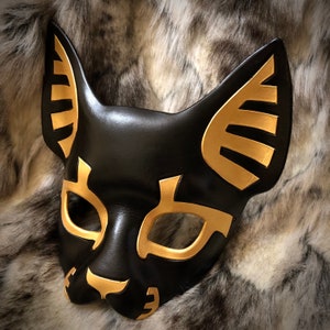 Leather Mask MADE TO ORDER Art Deco Bast Mask... masquerade egyptian cat goddess costume mardi gras halloween