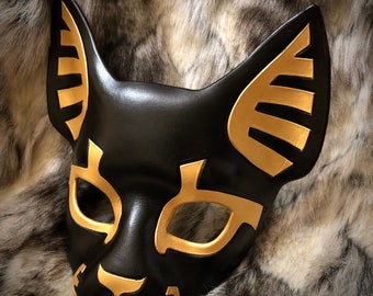 Leather Mask MADE TO ORDER Art Deco Bast Mask... masquerade egyptian cat goddess costume mardi gras halloween