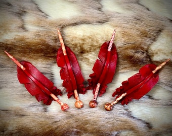 Cardinal Feather Leather Stick Barrette …hair clip accessory limited edition