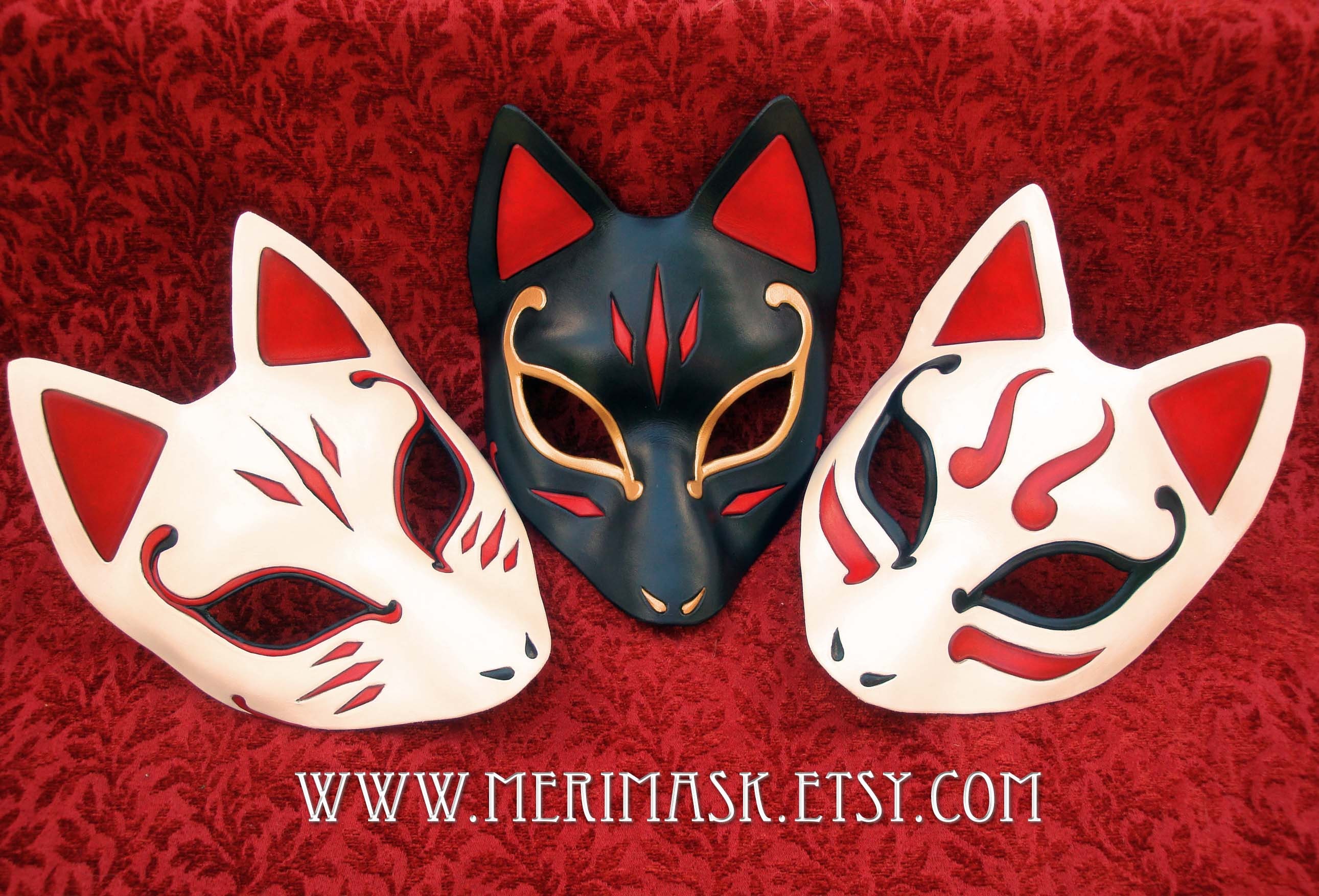 Leather Mask MADE TO ORDER Wedge Kitsune Mask Masquerade