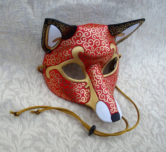 White Red with Hearts Cat Masquerade Mardi Gras Venetian Mask