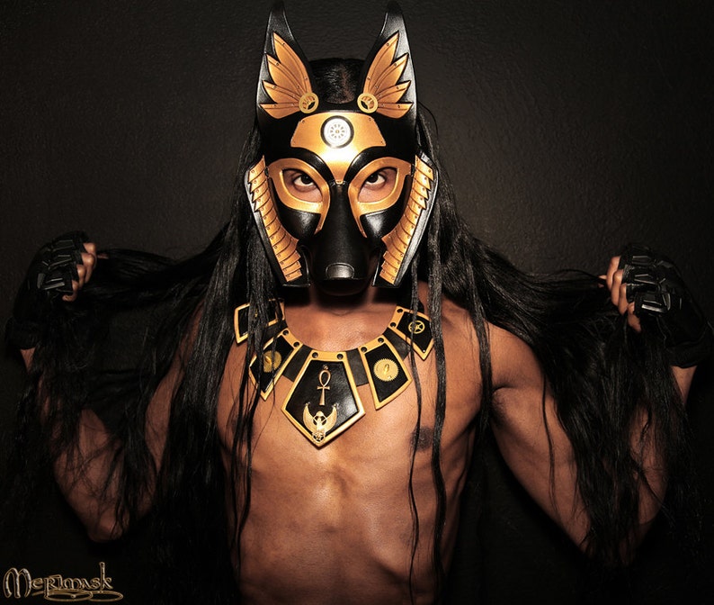Leather Mask MADE TO ORDER Anubis Mask... masquerade egyptian jackal costume mardi gras halloween Art Deco image 8