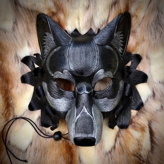 Leather Mask MADE TO ORDER Black Dire Wolf Mask... Masquerade | Etsy