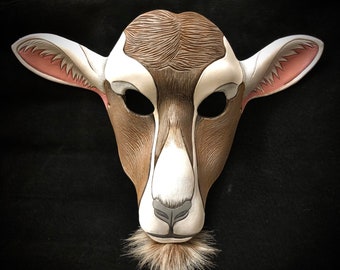 MADE TO ORDER Toggenburg Goat mask...  leather mask costume cosplay goats masquerade burning man mardi gras halloween festival
