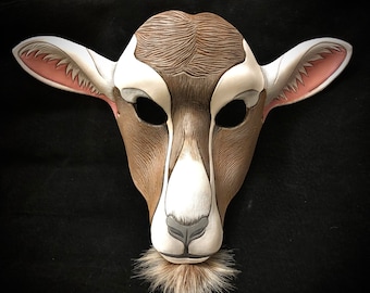 MADE TO ORDER: Toggenburg Goat Leather Mask, Cosplay Costume