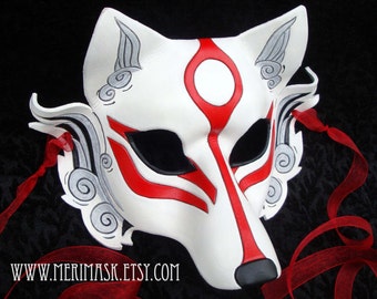 Leather Mask MADE TO ORDER Okami Wolf Mask... masquerade Japanese leather mask costume mardi gras halloween burning man cosplay