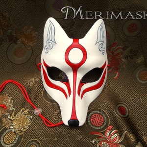 Leather Mask MADE TO ORDER Okami Kitsune Mask... masquerade Japanese fox mask costume mardi gras halloween burning man splicer White and red