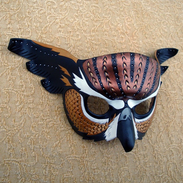 Copper Fantasy Owl Mask... handmade limited edition leather mask