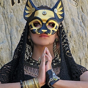 Leather Mask MADE TO ORDER Traditional Bast Leather Mask... masquerade egyptian cat costume mardi gras halloween burning man splicer image 5