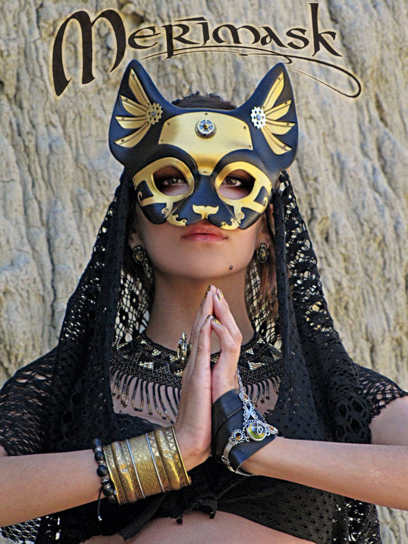 Leather Mask MADE TO ORDER Traditional Bast Leather Mask... masquerade egyptian cat costume mardi gras halloween burning man splicer image 5