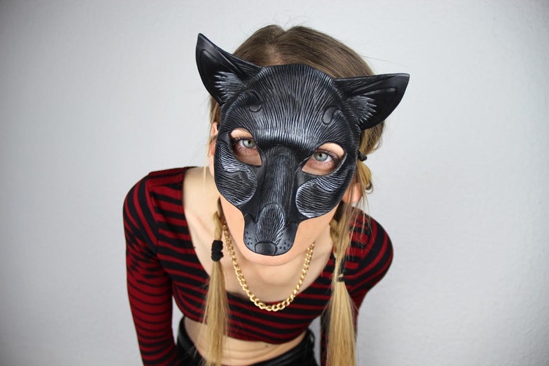 READY to SHIP Black Fox Mask... leather mask costume OOAK masquerade burning man mardi gras halloween festival image 1