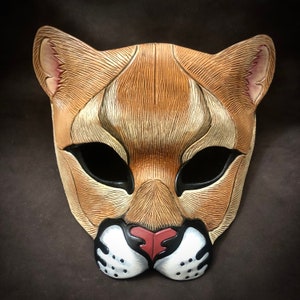 Leather Mask MADE TO ORDER Mountain Lion Leather Mask... masquerade cougar panther puma cat costume mardi gras halloween burning man