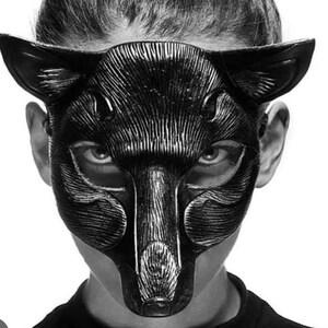 READY to SHIP Black Fox Mask... leather mask costume OOAK masquerade burning man mardi gras halloween festival image 3