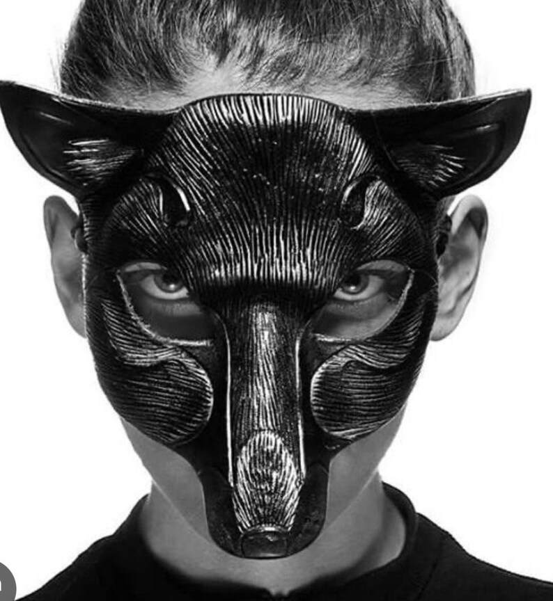 READY to SHIP Black Fox Mask... leather mask costume OOAK masquerade burning man mardi gras halloween festival image 3