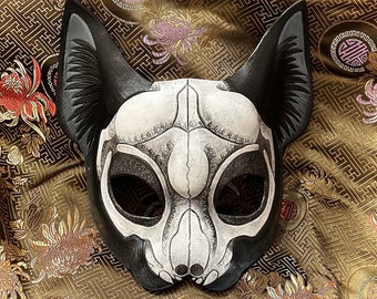 READY TO SHIP Cat Skull Mask ...hand made leather mask masquerade kitty costume mardi gras halloween burning man