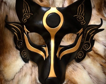 Leather Mask MADE TO ORDER Okami Wolf Mask... masquerade Japanese leather mask costume mardi gras halloween burning man cosplay