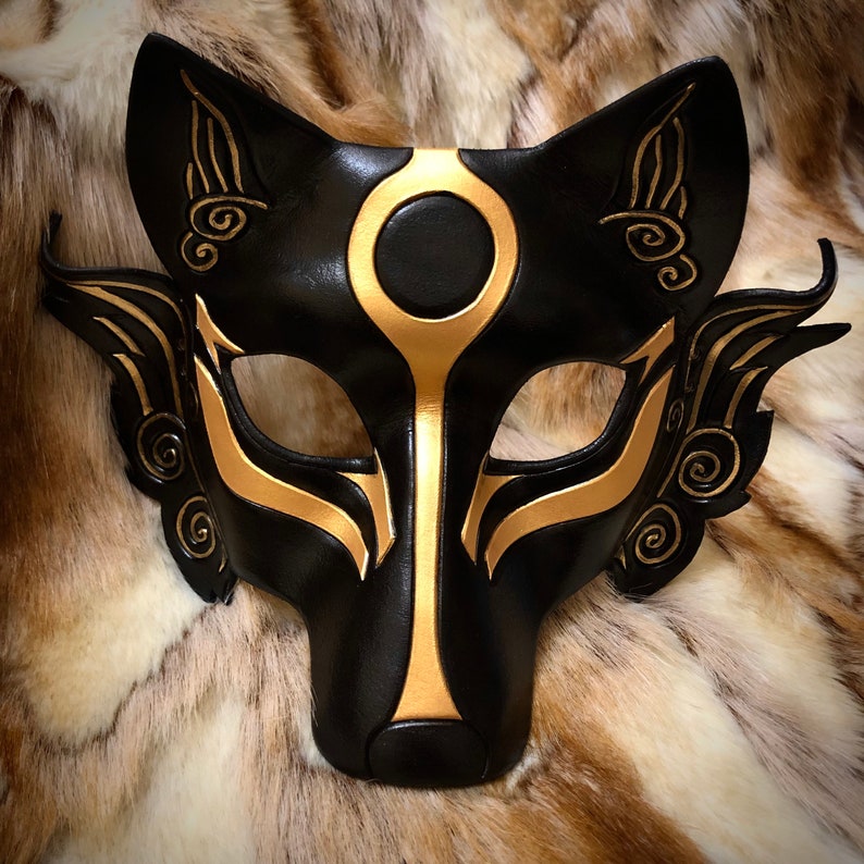 Leather Mask MADE TO ORDER Okami Wolf Mask... masquerade Japanese leather mask costume mardi gras halloween burning man cosplay image 1