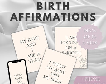 Birth Affirmations, Birth Affirmation Cards, Positive Labor Manifestation Cards, Hypnobirthing