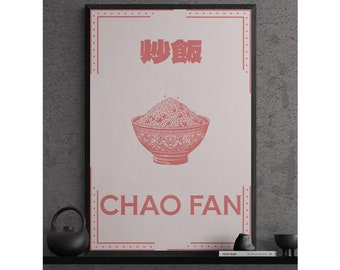 Arte mural de cocina de comida china, póster de comida asiática, arte de restaurante, descarga digital