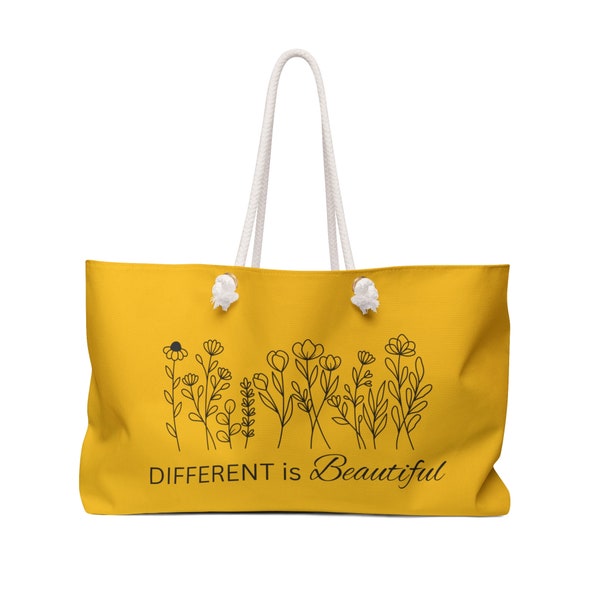 Different is Beautiful Weekender Bag, Storage Bag, Canvas Bag, Womens Bag, Purse, Gift for Mom, Gift for Wife, Oversized Bag, Large Bag