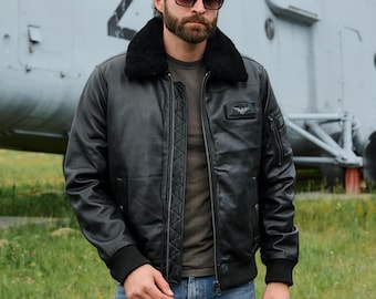 PeterSign Handcrafted Black Bomber Flight Leather Jacket