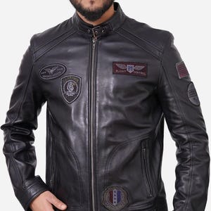 PeterSign Hand Crafted Men&#39;s US Air Force Leather Jacket - Premium Quality Black Air Force Inspired Flight Jacket with Embroidered Patches