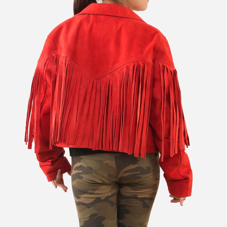 Chaqueta vaquera con flecos de ante rojo: detalle de estrella del oeste imagen 6