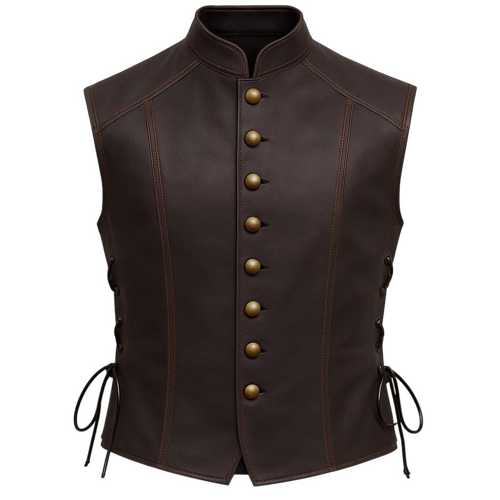 PeterSign Hand Crafted Mens Vintage Renaissance Leather Vest | Medieval Brown Leather Vest