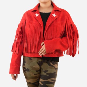 Chaqueta vaquera con flecos de ante rojo: detalle de estrella del oeste imagen 2