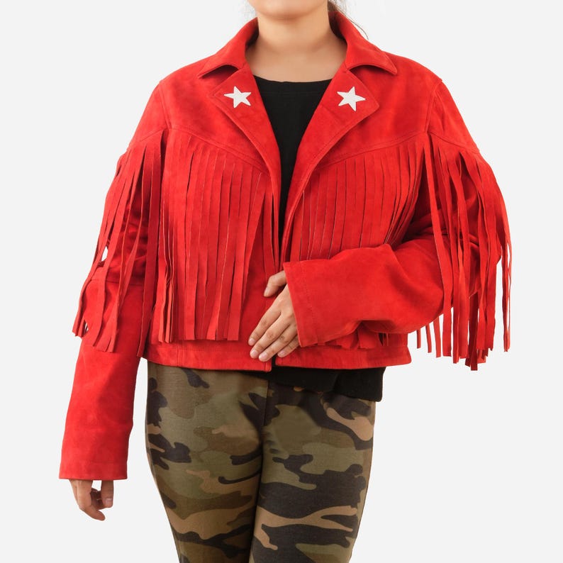 Chaqueta vaquera con flecos de ante rojo: detalle de estrella del oeste imagen 2