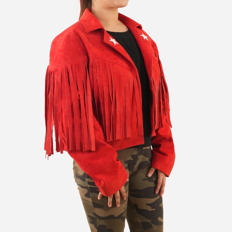 Chaqueta vaquera con flecos de ante rojo: detalle de estrella del oeste imagen 5