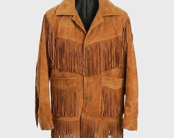 Vintage Fringe Suede Leather Jacket: Handmade Brown Western Coat 60s Easy Rider Style Cowboy Jacket, festival outfit