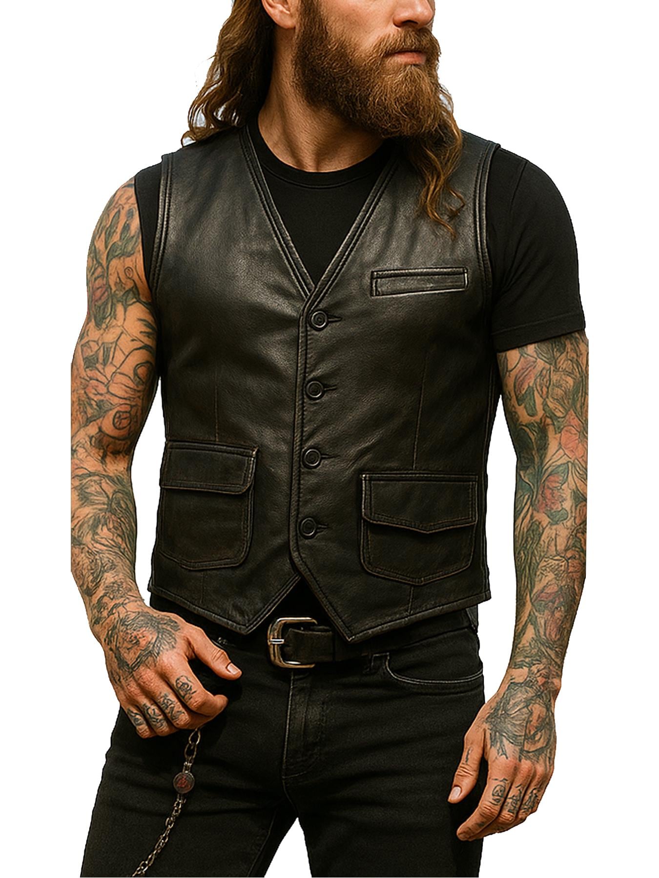ECHORD vintage 80’s leather vest 80's Vintage Black Rocker Vest Made by Genuine Leather for Men