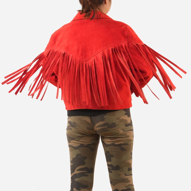 Chaqueta vaquera con flecos de ante rojo: detalle de estrella del oeste imagen 7