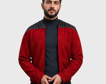 PeterSign Handcrafted Futuristic Red Suede Jacket | Generation Cosplay Coat | Sci-Fi Costume Jacket