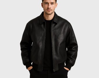 Men’s Full Grain Cowhide Leather Oversized Bomber Jacket – 90s Vintage Retro Black Handcrafted Streetwear