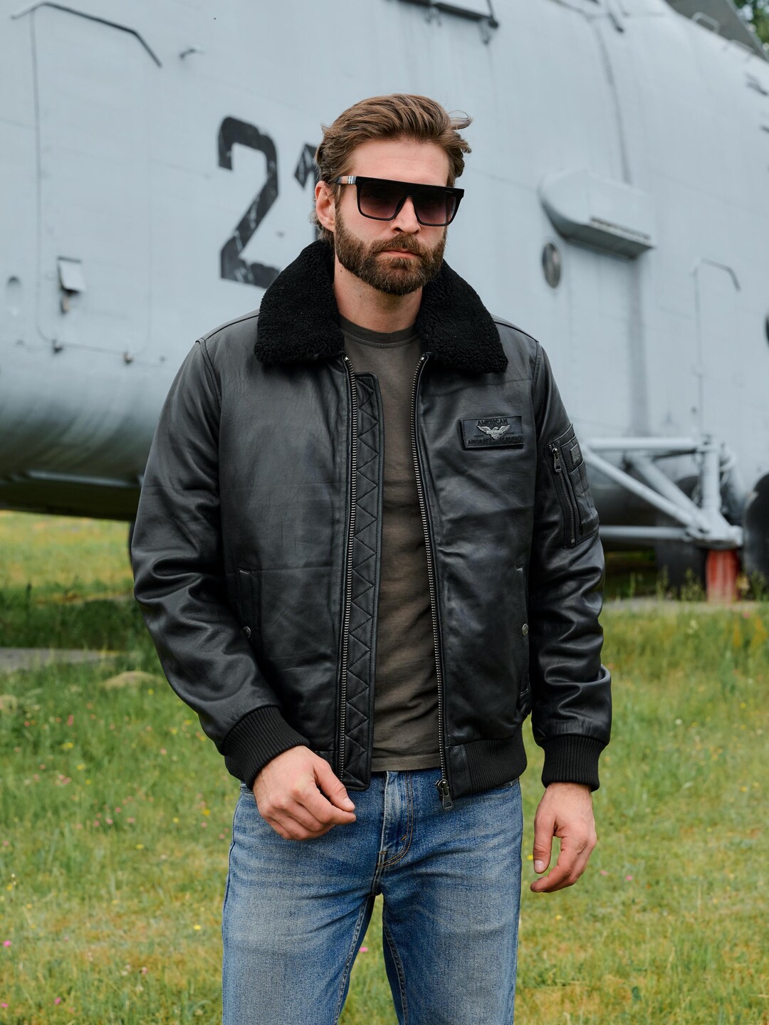 Peter Sign Petersign Handcrafted Black Bomber Flight Leather Jacket - Etsy