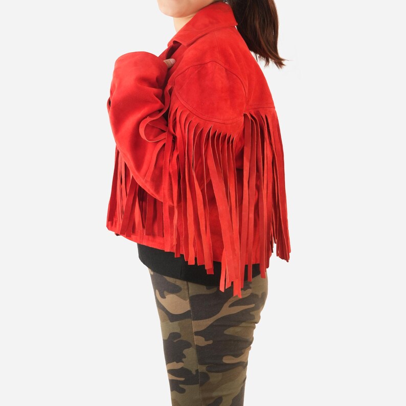 Chaqueta vaquera con flecos de ante rojo: detalle de estrella del oeste imagen 4
