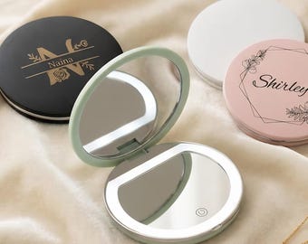 Espelho de bolso LED personalizado | Recarregável e personalizado com flor de nascimento | Convite para madrinha, presente para ela | Presente de aniversário