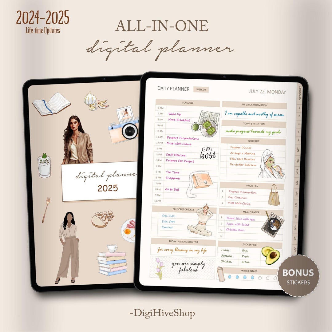 2025 2026 Digital Planner Allinone Digital Calendar Goodnotes and