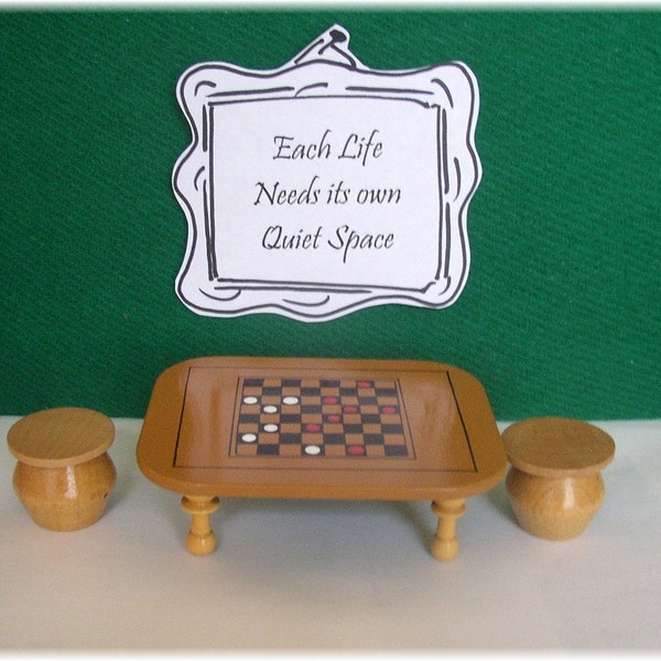 Miniature Dollhouse Furniture  Checkerboard Game Table and Stools