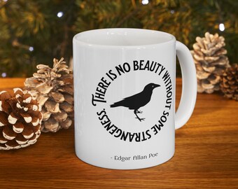 Tazza gotica di Edgar Allan Poe, con citazione del corvo, in ceramica (325 ml)