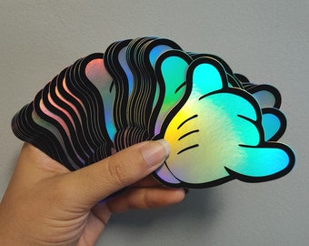 5-Bundle Pack! Holographic Rainbow Shiny Disney Mickey Mouse Shaka Hang Loose Sticker