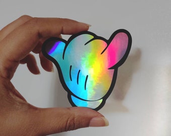 Sticker - Holographic Rainbow Shiny Disney Mickey Mouse Shaka Hang Loose