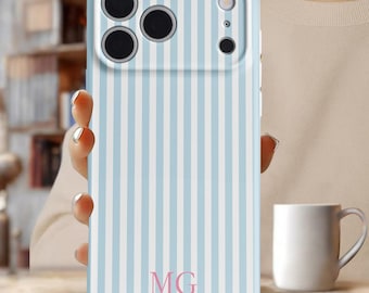 Funda personalizada para iPhone con inicial, diseño a rayas, para iPhone 17, 16, 15, 14 Pro Max, estilo minimalista, con monograma, estilo preppy, regalo para ella.