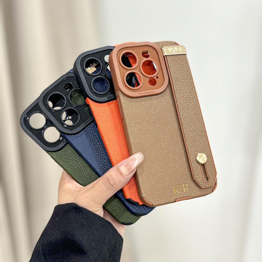 Personalized Leather iPhone Case With Strap for iPhone 16 15 14 13 Pro