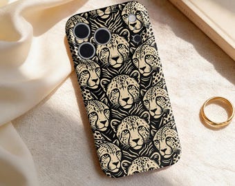 Funda para iPhone con estampado de guepardo, funda vintage con cara de leopardo, funda delgada de TPU a prueba de golpes, funda con estampado animal estético, regalo único para ella.